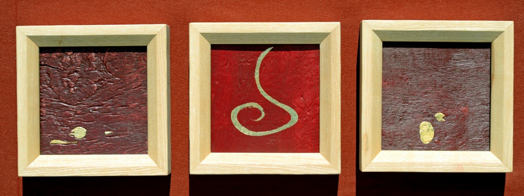 Jahresringfurnier, Pigmente, Blattgoldca 20,7 x 20,7 cm 